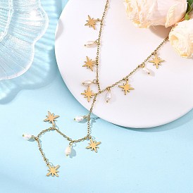 304 Длинное ожерелье из нержавеющей стали и натурального жемчуга в форме звезды с кисточками для женщин, белые