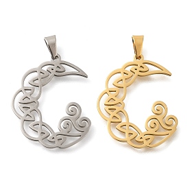 304 Stainless Steel Pendants, Laser Cut, Moon Triskelion Charm