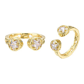 Anillo abierto con estrella de circonitas cúbicas, anillo de latón chapado en oro real 18k para mujer, sin níquel