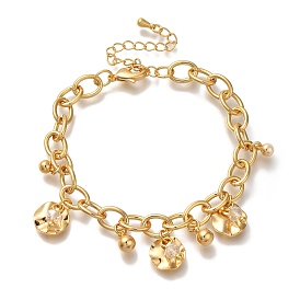 Flat Round Brass Glass Beads Cable Chain Bracelets For Women