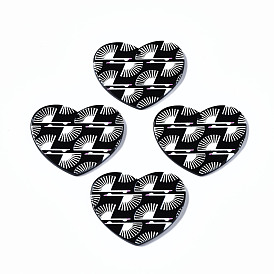 3 d кулоны акриловые печатные, черно-белые, сердце с веером