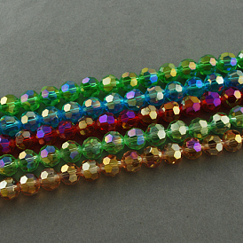 Стеклянные бусины с гальваническим покрытием , с покрытием AB цвета, граненый (32 граней), круглые, 8x7 мм, отверстие : 1 мм
