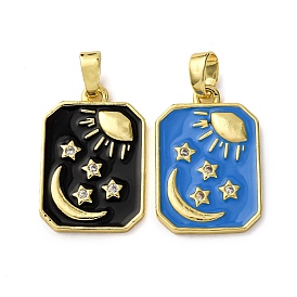 Латунные микро проложить кубического циркония подвески, с эмалью, подвески в виде прямоугольника, солнца, луны и звезд, реальный 18 k позолоченный