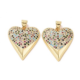 Brass Micro Pave Cubic Zirconia Pendants, Heart Charm, Real 18K Gold Plated