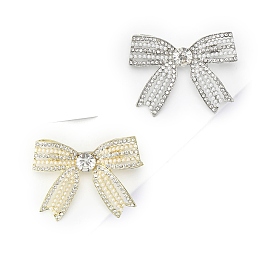 Alloy Rhinestone Brooch for Backpack Clothes, with Imitation Pearl Beads, Bowknot