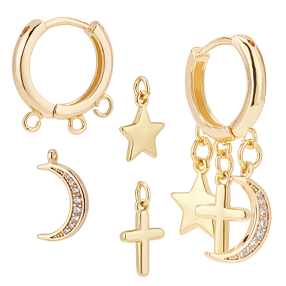 DIY Earring Making Kit, Including Brass Micro Pave Cubic Zirconia Charms, Brass Pendants & Huggie Hoop Earring Findings, with Loop and Jump Ring