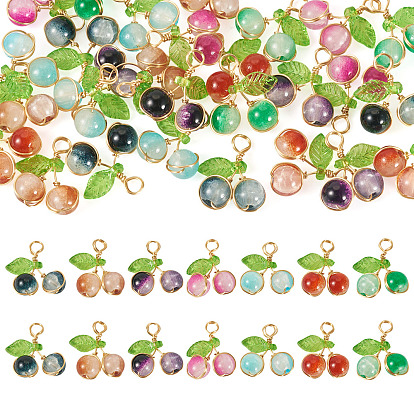 28 шт. 7 цвета растрескивающиеся стеклянные подвески, расписанные методом выпечки, вишня, два тона, с медной проволокой светло-золотистого цвета и акрилом