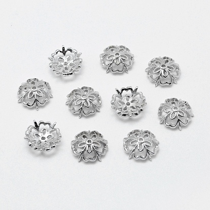 5-Petal Brass Fancy Bead Caps, Long-Lasting Plated, Nickel Free, Flower
