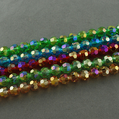 Electroplate Glass Beads Strands, AB Color Plated, Faceted(32 Facets), Round, 8x7mm, hole: 1mm