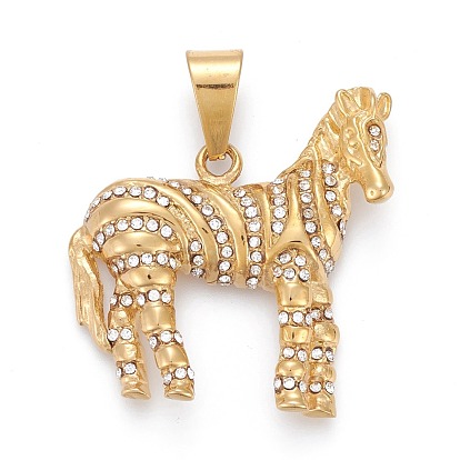304 Stainless Steel Pendants, with Crystal Rhinestone, Zebra