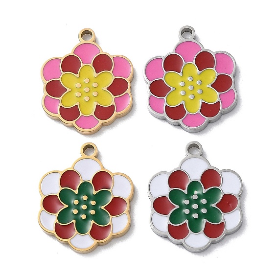 Pendentifs en acier inoxydable, avec l'émail, charme de fleur
