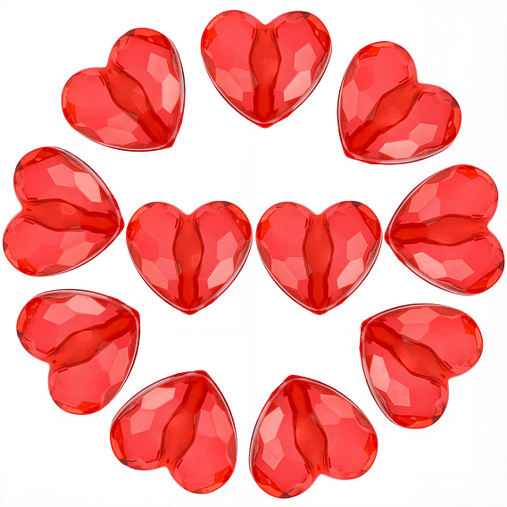 70Pcs Transparent Acrylic Beads, Heart, Faceted