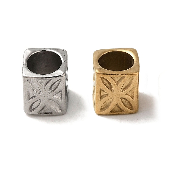 Ионное покрытие (ip) 304 европейские бусины из нержавеющей стали, бусины с большим отверстием, кубовидной с цветком