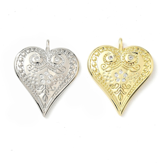 Латунные микро проложить кубического циркония подвески, сердце, долговечный, без кадмия и без свинца, стойки покрытие