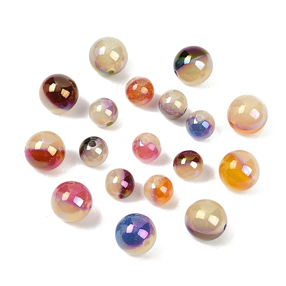 Двухцветные непрозрачные акриловые бусины, круглые, с блеском порошок