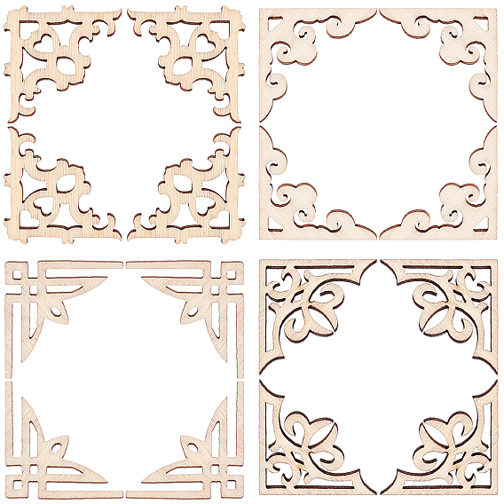 120Pcs 4 Style Wood Cabochons, Laser Cut Wood Shapes, Triangle