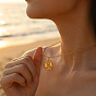 304 Stainless Steel Embossed Flower Oval Pendant Necklaces for Women