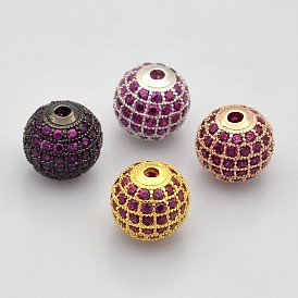 CZ Brass Micro Pave Grade AAA Magenta Color Cubic Zirconia Round Beads, Cadmium Free & Nickel Free & Lead Free