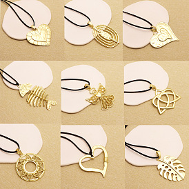 Женские ожерелья с подвеской из цинкового сплава в богемном стиле, черные вощеные шнуры, золотые