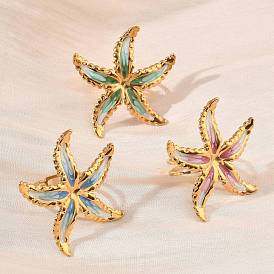 304 эмалированные открытые манжеты из нержавеющей стали для женщин, морская звезда, золотые