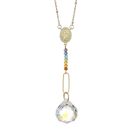 7 Attrape-soleil suspendus en verre chakra et laiton, pavés de micro-oxydes de zirconium cubique, Décoration de fenêtre prismatique colorée pour la maison et le jardin, larme et ovale avec la Vierge Marie