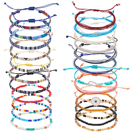 24шт. 1плетеные браслеты из шнура и плетеные браслеты из стеклянного бисера