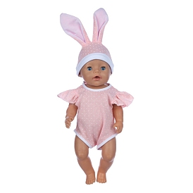 Polka Dot Pattern Summer Cloth Doll Jumpsuits & Rabbit Hat, Doll Clothes Outfits, for 18 inch Girl Doll Dressing Accessories