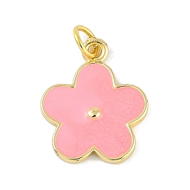 Brass Enamel Pendants, with Jump Ring, Real 18K Gold Plated, Flower Charm