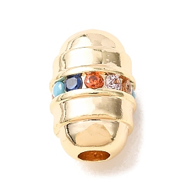 Brass Micro Pave Colorful Cubic Zirconia Beads, Oval