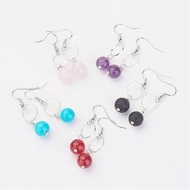 Edelstein Perle Ohrringe, mit Messingring und Messingohrhaken, Platin Farbe