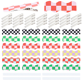 24шт 6 цветные кабошоны из непрозрачной смолы, два тона, волна с рисунком в виде шахматной доски и 24 плоские железные заколки для волос из кожи аллигатора, шт. и 4 шт. термоплавкие пластиковые клеевые стержни