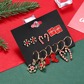 Christmas Earrings Set - Candy Cane Snowflake Red Shoes Alloy Minimalist Earrings