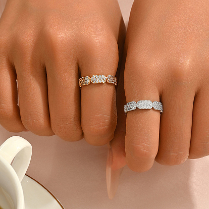 Messing-Fingerringe mit Mikropflaster und Zirkonia für Damen, Hexagon