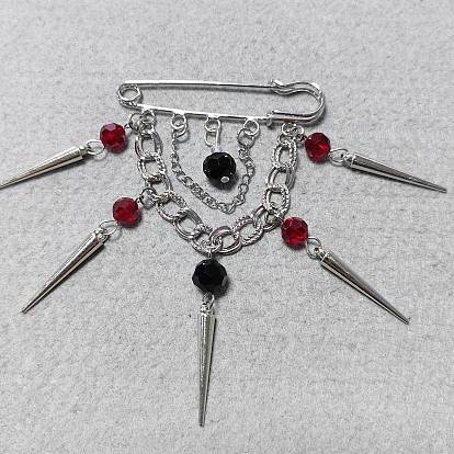 Broches fer, avec des pendentifs en perles de verre et en alliage