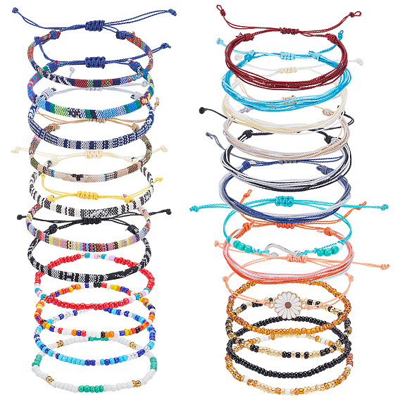 24шт. 1плетеные браслеты из шнура и плетеные браслеты из стеклянного бисера
