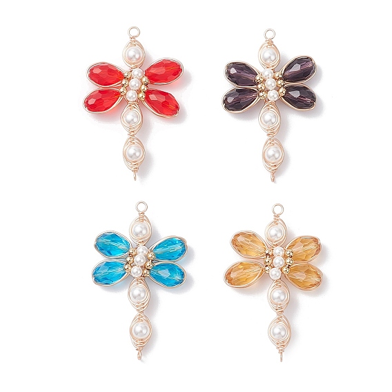 Подвески-соединители из стеклянных бусин в виде стрекозы, с экологически чистой медной проволокой