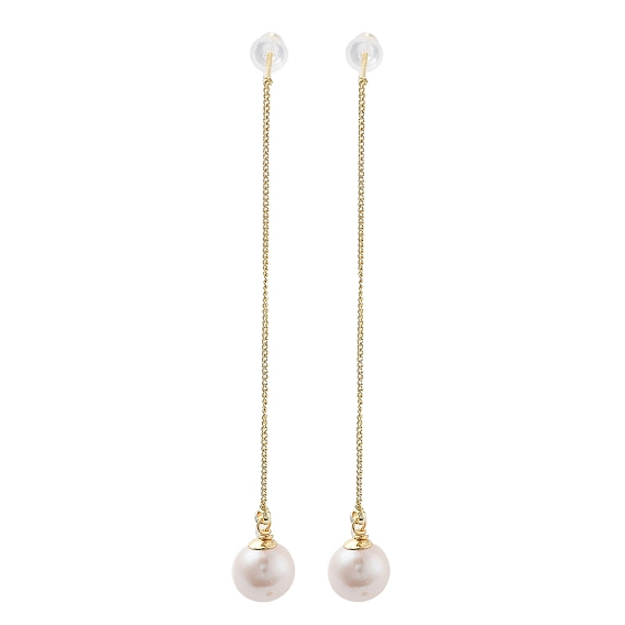 Goujons perlés naturels, fils d'oreille, avec des embouts en laiton et 925 épingles en argent sterling, ronde