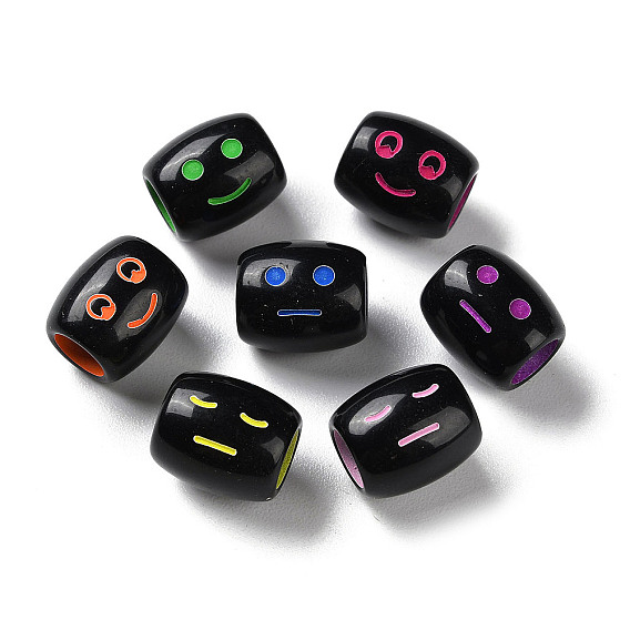 Непрозрачные акриловые европейские бусины с распылением, бусины с большим отверстием, бочка с лицом