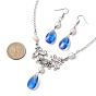 Pearl & Teardrop Glass Jewelry Set, Natural Pearl Dangle Earrings & Alloy Flower Pendant Necklace