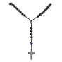 Natural Lava Rock & Synthetic Hematite Rosary Bead Necklaces, Cross & Lampwork Evil Eye Pendant Necklace