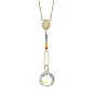 7 Chakra Glass & Brass Micro Pave Cubic Zirconia Hanging Suncatchers, Colorful Prism Window Hanging for Home & Garden Decor, Teardrop & Oval with Virgin Mary
