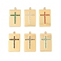 304 Stainless Steel Rhinestone Pendants, Rectangle with Cross Pattern Charms, Ion Plating(IP), Real 18K Gold Plated