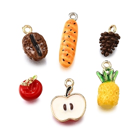 Подвески из эмали и сплава, фрукты и хлеб, золотые