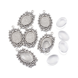DIY Pendant Making, with Tibetan Style Alloy Pendant Cabochon Settings and Glass Cabochons, Oval