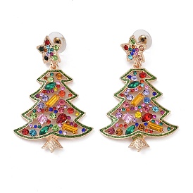 Christmas Tree Alloy Colorful Rhinestone Dangle Stud Earrings for Women