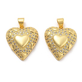 Brass Cubic Zirconia Pendants, with Jump Ring, Long-Lasting Plated, Lead Free & Cadmium Free, Heart