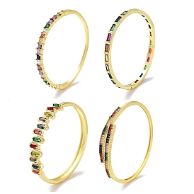 Brass Pave Colorful Glass Hinged Bangles for Women, Real 18K Gold Plated