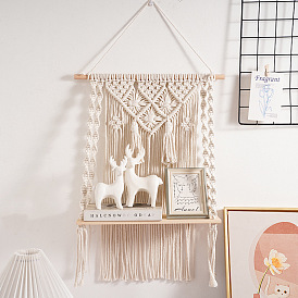 Simple Wind DIY Bohemian Cotton Rope Weaving Tassel Tapestry Shelf Home Living Room B&B Pendant Decoration