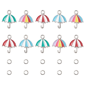 Umbrella Alloy Enamel Pendants, with Brass Open Jump Rings