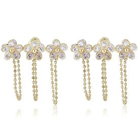 Flower Dangle Drop Chain Stud Earrings Cubic Zirconia Crystal Rhinestone Flower Tassel Chain Earrings Party Christmas Wedding Jewelry Gifts for Women